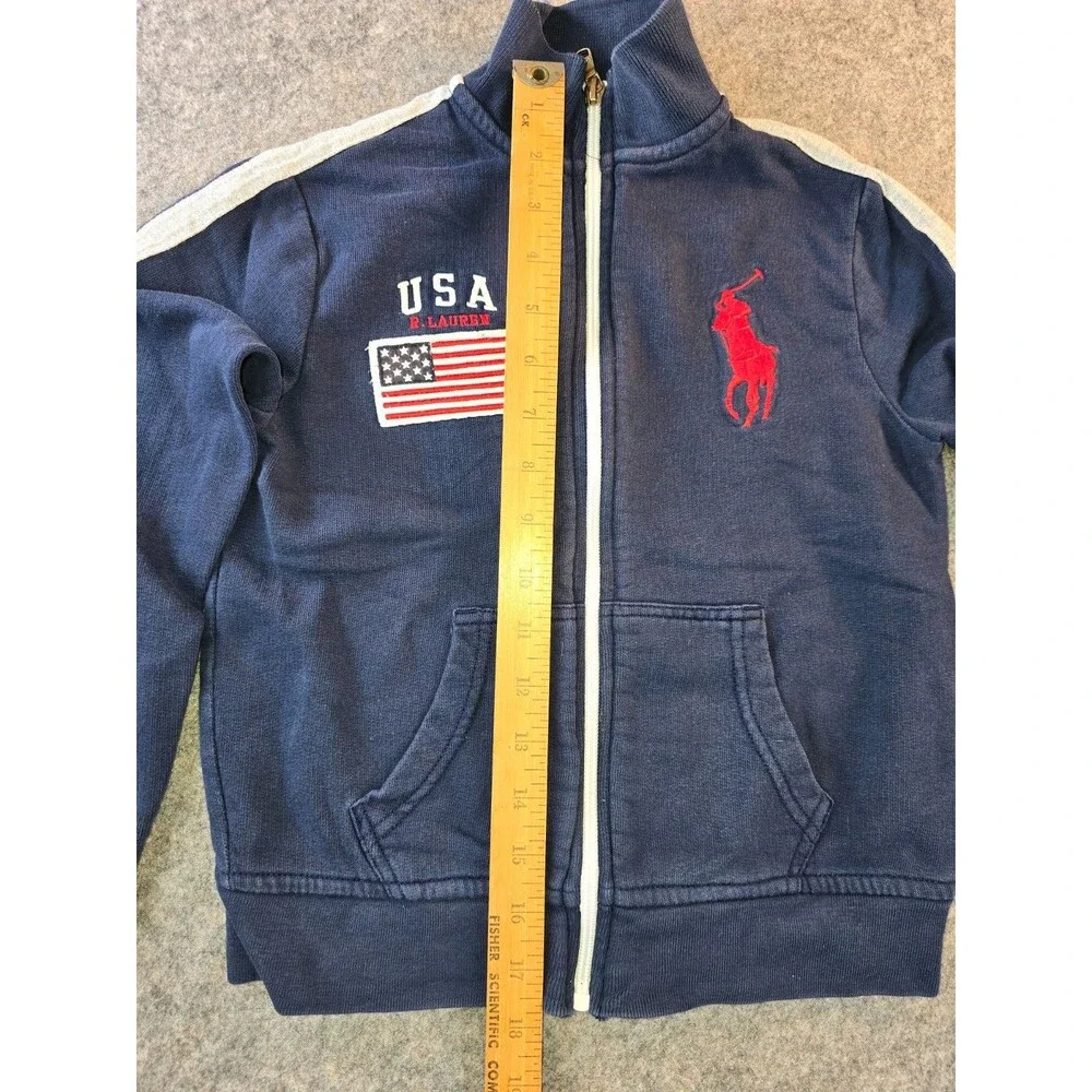 Polo Ralph Lauren USA Flag Track Jacket Navy Big Pony Kids Size 5-6